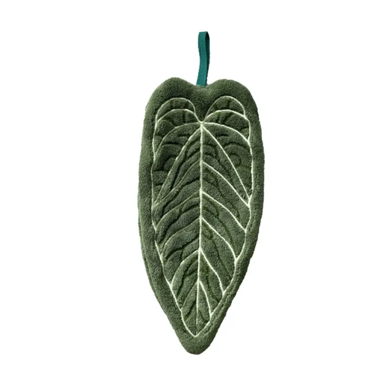 Coral Fleece Plant Hand Towel, Tropical Leaf-Shaped Kitchen & Bathroom Towel, Anthurium Leaf Decorative Hand Cloth Dark Green