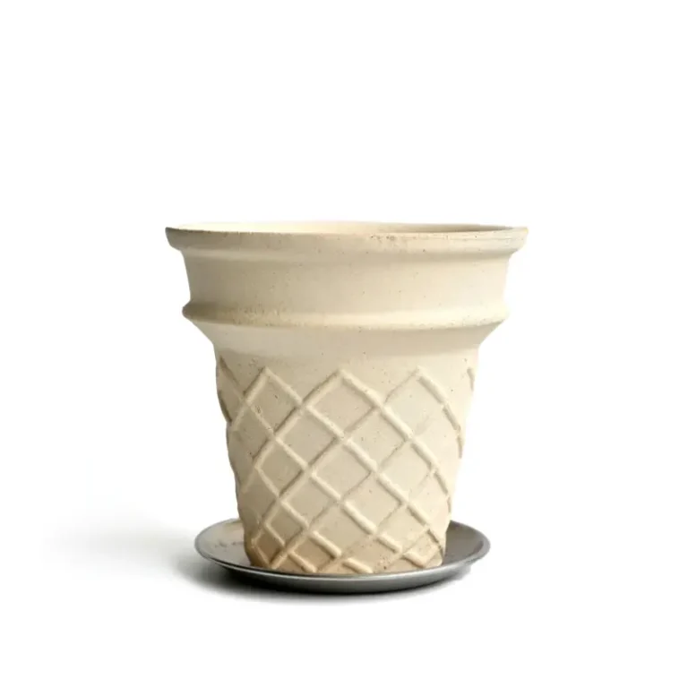 Ice cream cone shaped stoneware flower pot