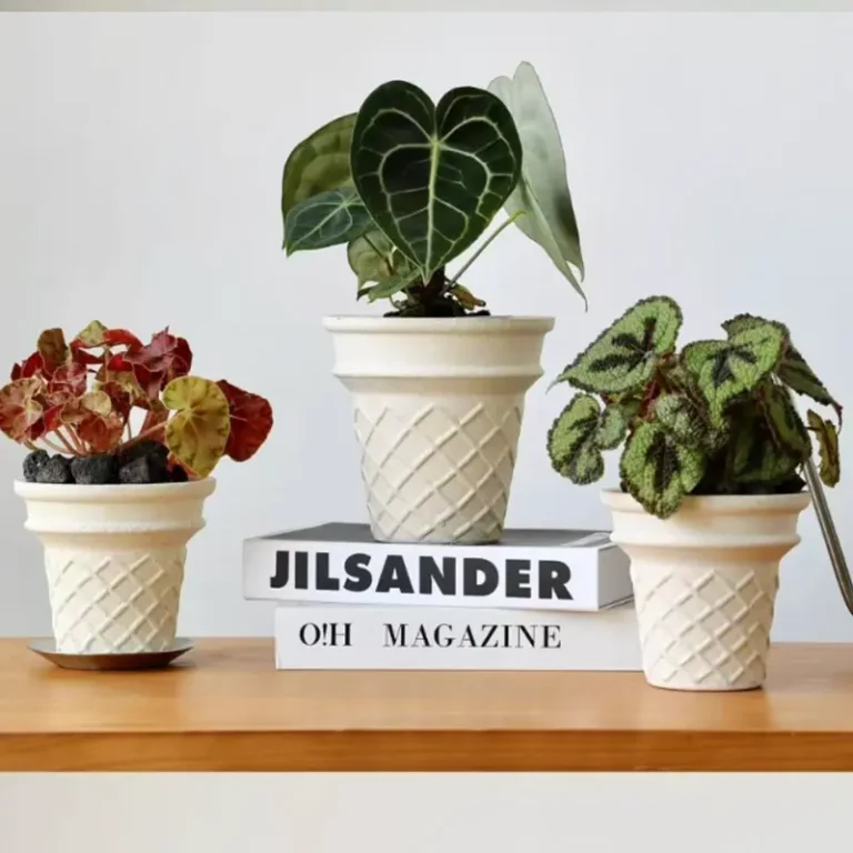 Ice cream cone shaped stoneware flower pot