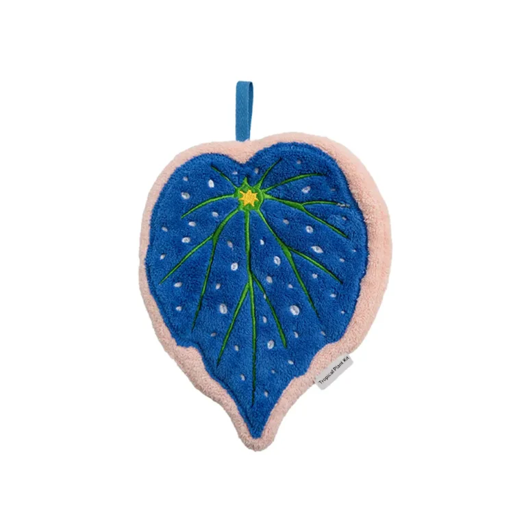 Blue Begonia Leaf Coral Fleece Absorbent Hanging Towel