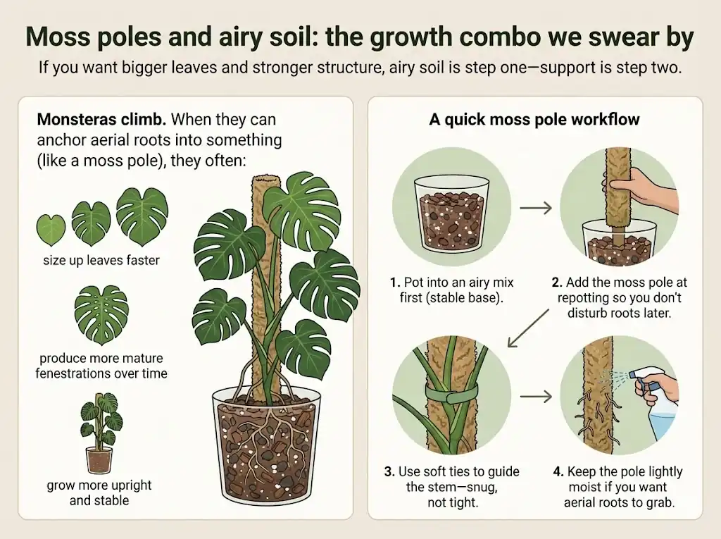 Moss poles and airy soil