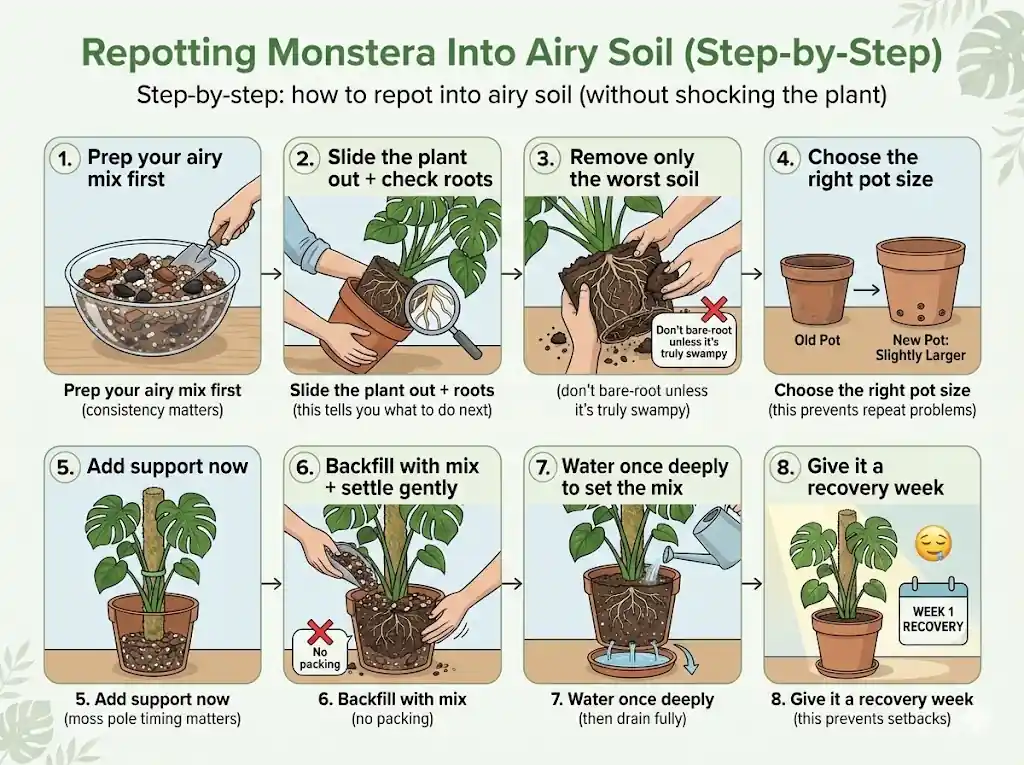 how to repot into airy soil