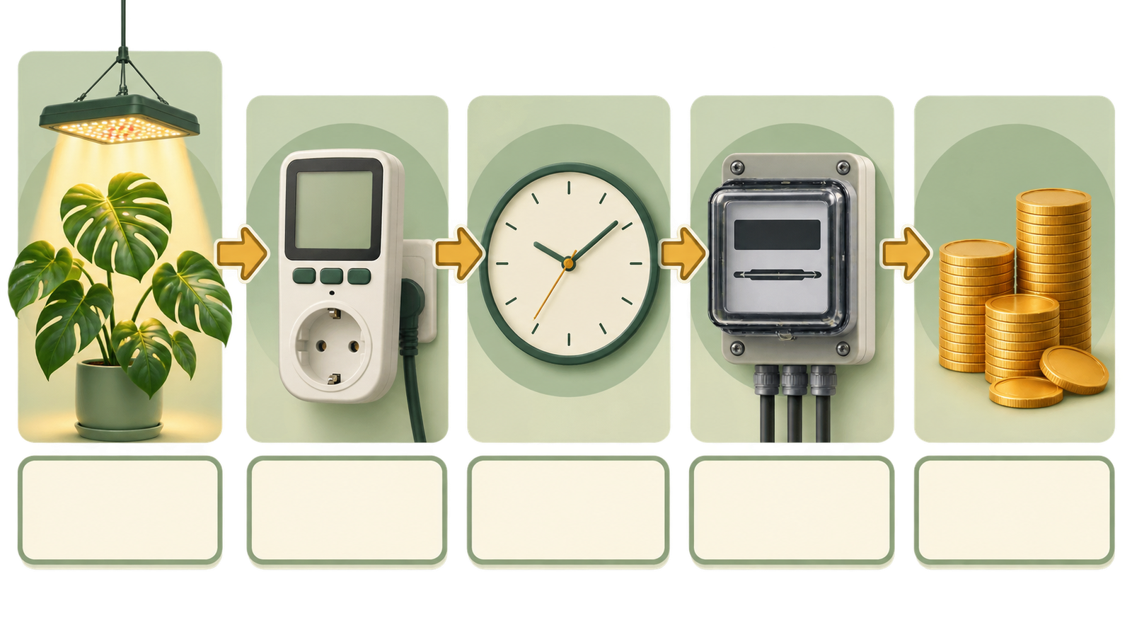 Infographic flow from grow-light power and hours to electricity cost